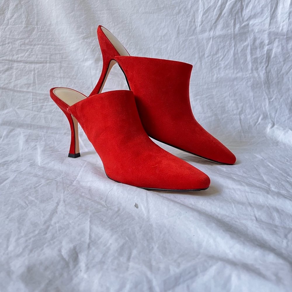 NINE WEST Red Suede Mule Heels
